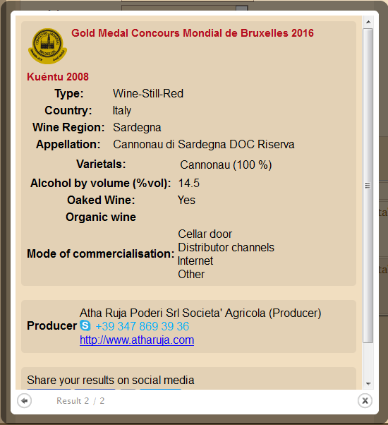 CONCOURS MONDIAL DE BRUXELLES 2016 - Medaglia Oro